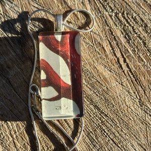 Handmade glass cabochon necklace with vintage red coral art decopauge pa…